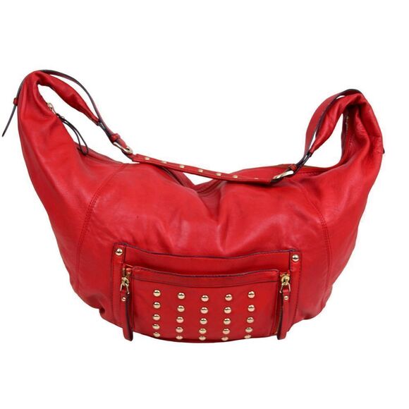 ROOMY HYPE RED GENUINE LEATHER STUDDED HOBO TOTE SHOULDER BAG HANDBAG PURSE - Picture 6 of 13